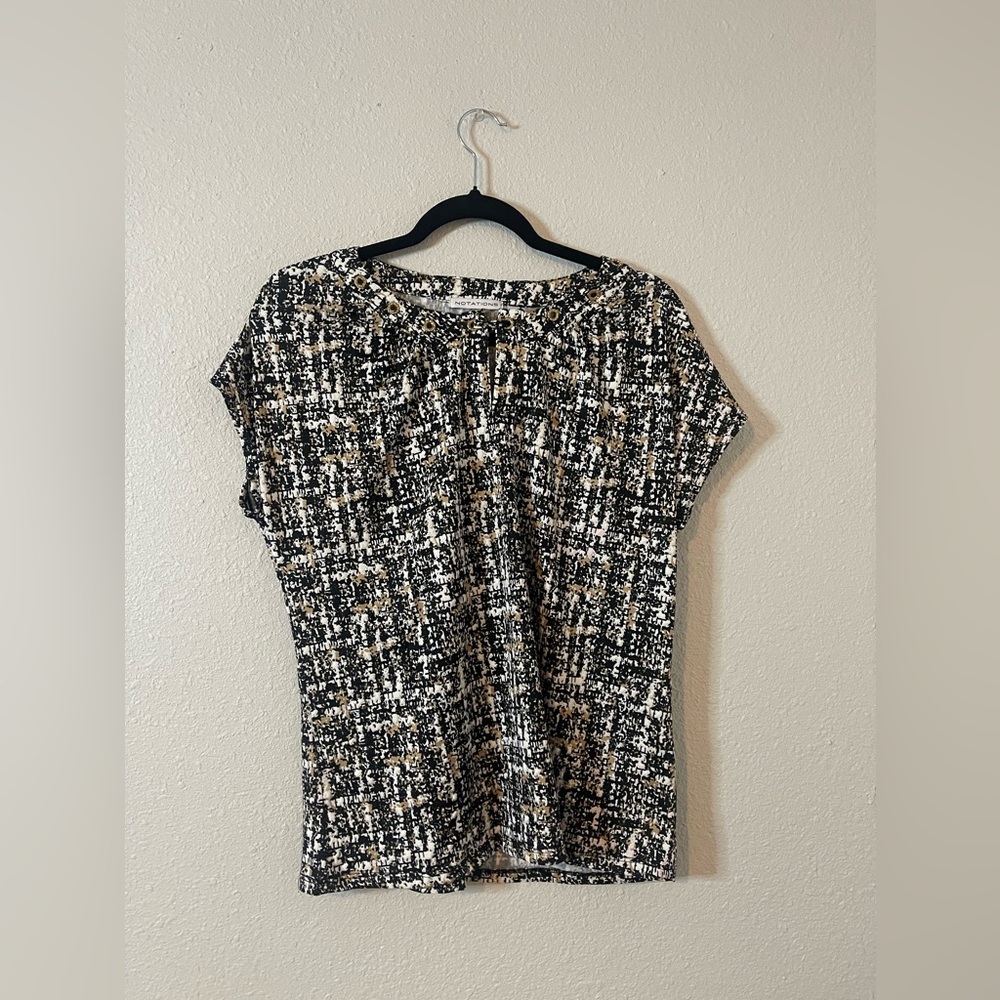 Notations Printed Blouse with Gold Detail